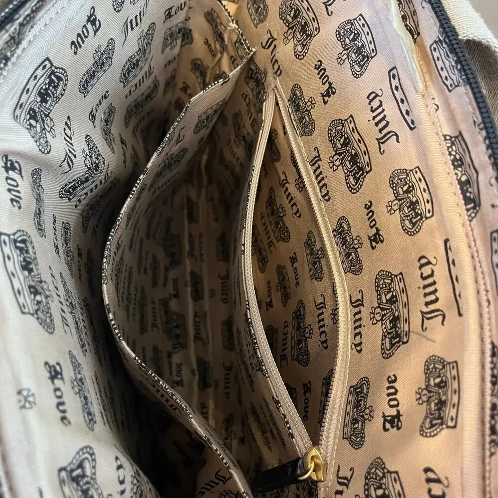 Juicy Couture Black velvet beige detail strap computer laptop messenger bag